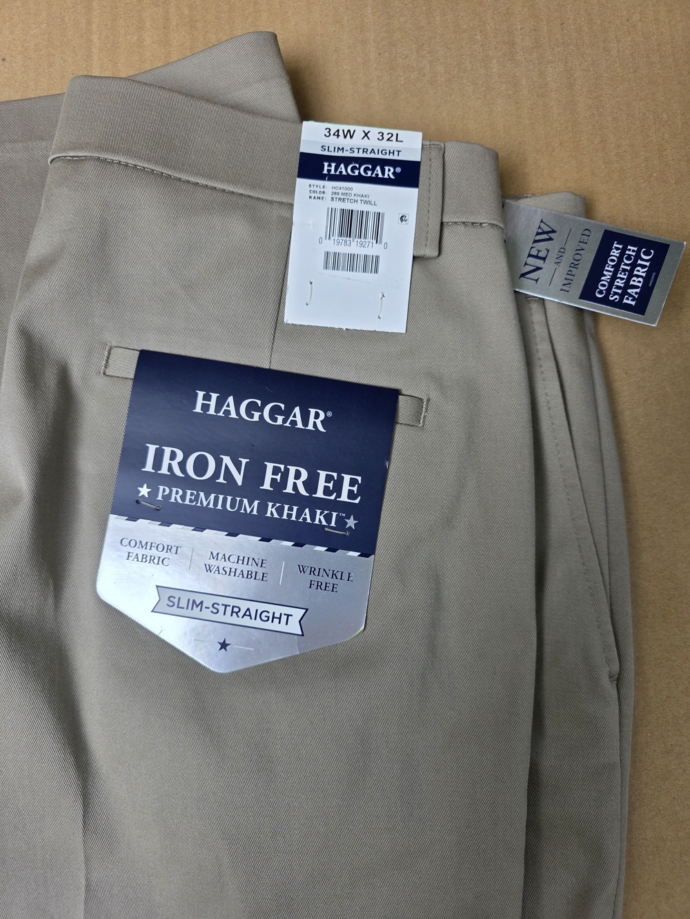 Haggar Slim-Straight Iron Free Premium Khaki Pants - Beige/Tan- 34W x32L